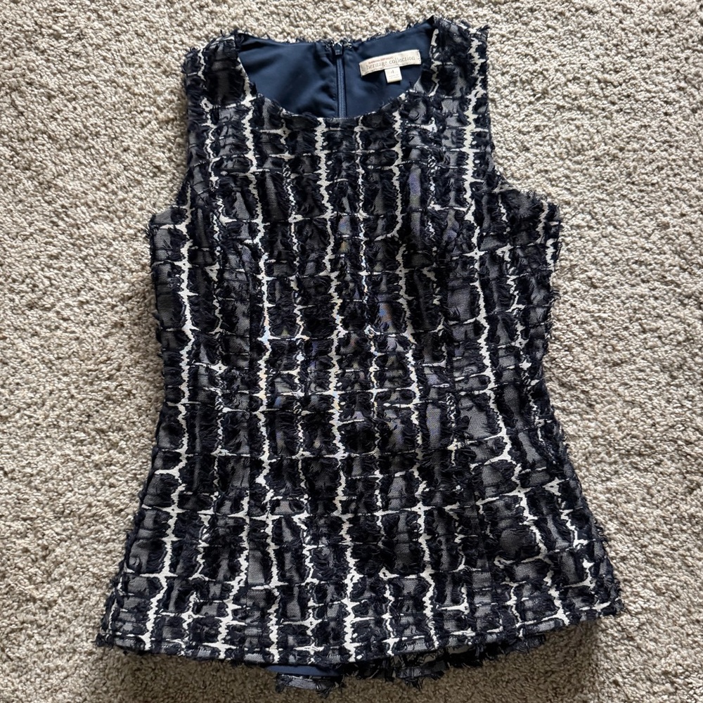 Banana Republic Blouse 4 Sleeveless Heritage Textured Fringe Peplum Top